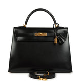 Pre-owned Hermes Kelly Sellier 32 Black Box Brushed Gold Hardware - Thumbnail View 1