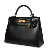 Pre-owned Hermes Kelly Sellier 32 Black Box Brushed Gold Hardware - Thumbnail View 5