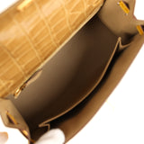 Hermes Special Order (HSS) Kelly Sellier 25 Beige Sable and Jaune Ambre Shiny Alligator Mississpiensis Brushed Gold Hardware