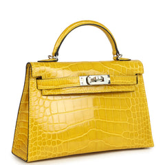 Pre-owned Hermes Kelly Sellier 20 Mimosa Shiny Alligator Palladium Hardware