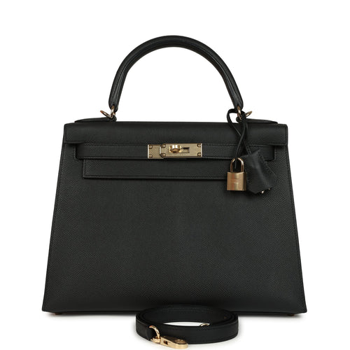 Pre-owned Hermes Kelly Sellier 28 Black Epsom Permabrass Hardware