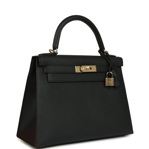 Pre-owned Hermes Kelly Sellier 28 Black Epsom Permabrass Hardware