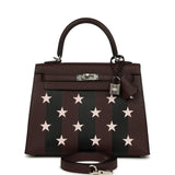 Hermes Kelly Sellier 25 Casaque Etoilee Rouge Sellier Epsom, Black Tadelakt, Rose Darling Chevre Mysore Palladium Hardware