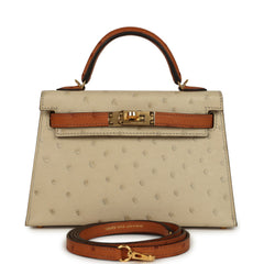 Hermes Special Order (HSS) Kelly Sellier 20 Parchemin and Cognac Ostrich Gold Hardware