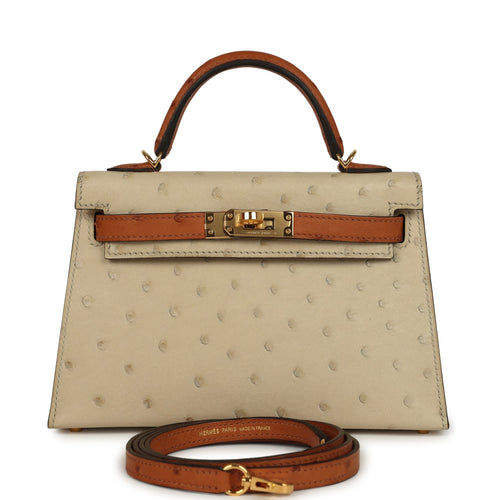 Hermes Special Order (HSS) Kelly Sellier 20 Parchemin and Cognac Ostrich Gold Hardware