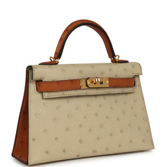 Hermes Special Order (HSS) Kelly Sellier 20 Parchemin and Cognac Ostrich Gold Hardware