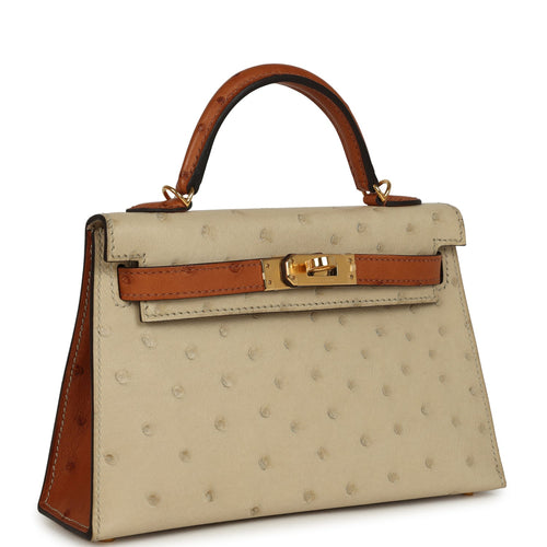 Hermes Special Order (HSS) Kelly Sellier 20 Parchemin and Cognac Ostrich Gold Hardware
