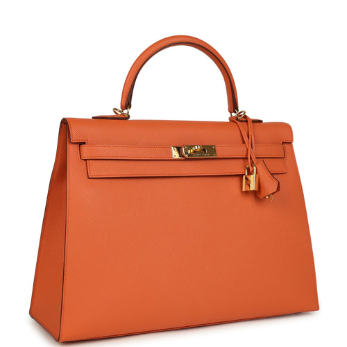 Pre-owned Hermes Kelly Sellier 35 Mango Epsom Gold Hardware