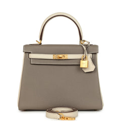 Hermes Special Order (HSS) Kelly Retourne 25 Beton, Etoupe Togo Brushed Gold Hardware