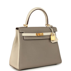 Hermes Special Order (HSS) Kelly Retourne 25 Beton, Etoupe Togo Brushed Gold Hardware
