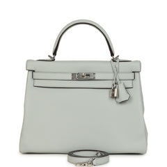 Hermes Kelly Retourne 32 Bleu Pale Clemence Palladium Hardware