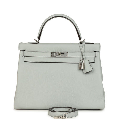 Hermes Kelly Retourne 32 Bleu Pale Clemence Palladium Hardware