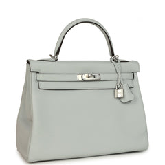 Hermes Kelly Retourne 32 Bleu Pale Clemence Palladium Hardware