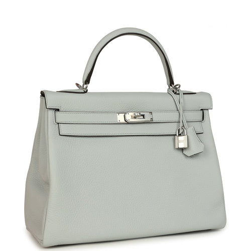 Hermes Kelly Retourne 32 Bleu Pale Clemence Palladium Hardware
