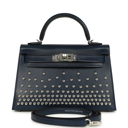 Hermes Kelly Sellier 20 Clouté Bleu Abyss Box Palladium Hardware