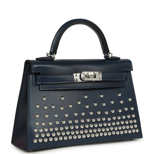 Hermes Kelly Sellier 20 Clouté Bleu Abyss Box Palladium Hardware