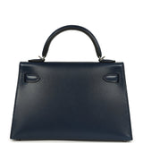 Hermes Kelly Sellier 20 Clouté Bleu Abyss Box Palladium Hardware