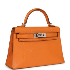 Pre-owned Hermes Kelly Sellier 20 Apricot Chevre Mysore Palladium Hardware