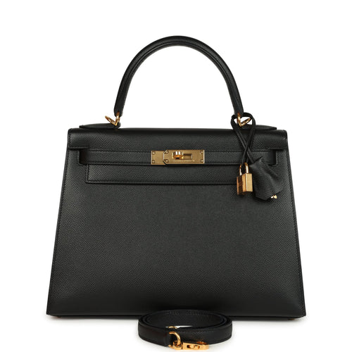 Pre-owned Hermes Kelly Sellier 28 Black Epsom Gold Hardware