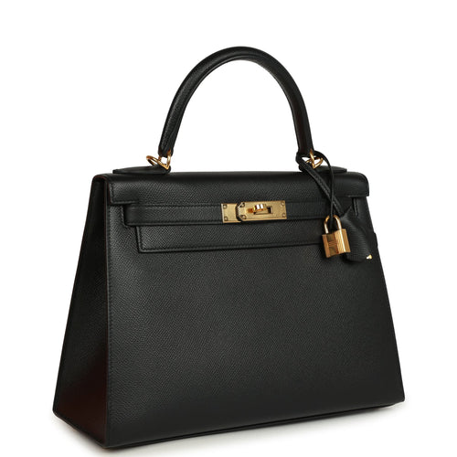 Pre-owned Hermes Kelly Sellier 28 Black Epsom Gold Hardware