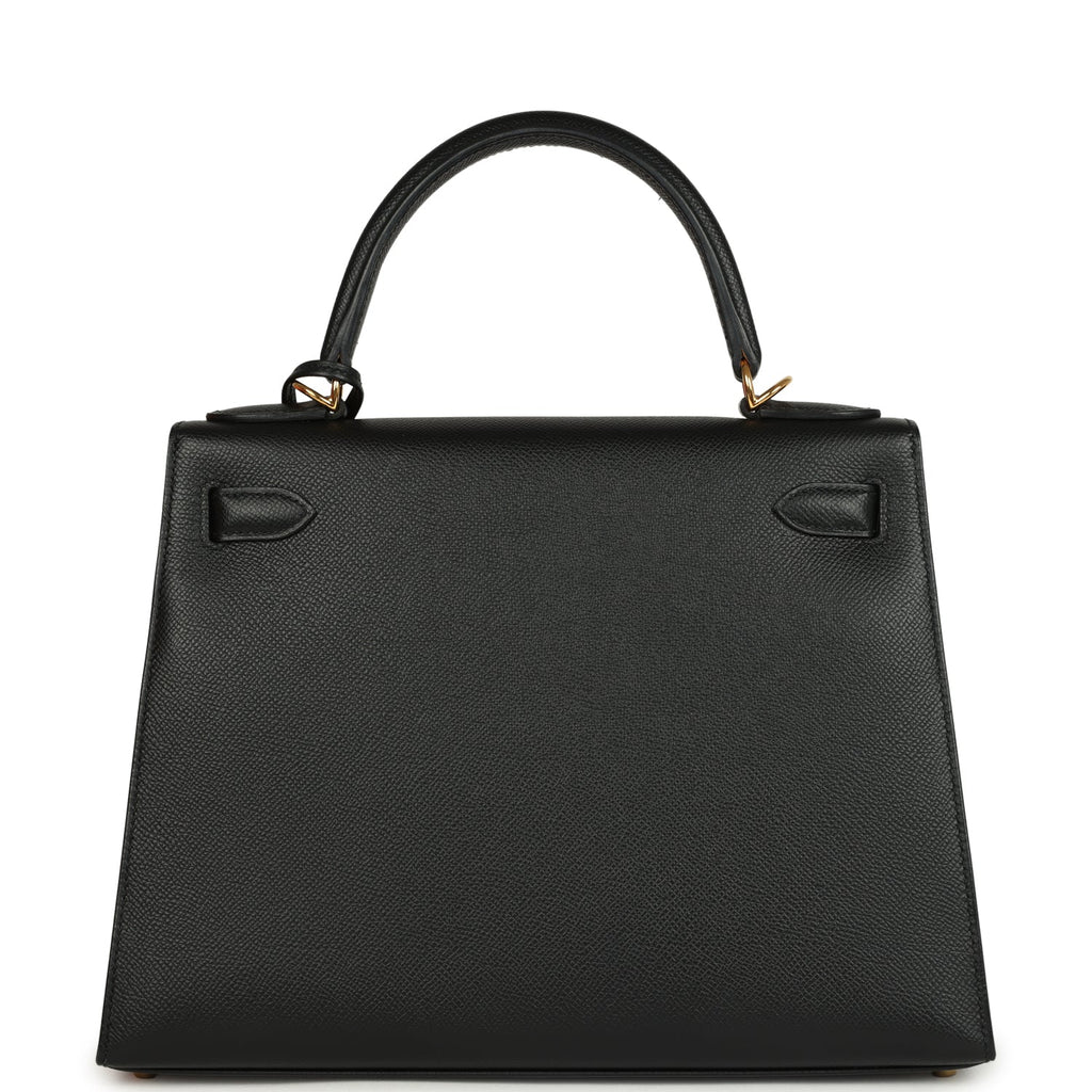 Pre-owned Hermes Kelly Sellier 28 Black Epsom Gold Hardware