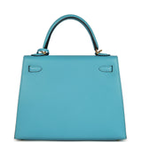 Hermes Kelly Sellier 25 Bleu Du Nord Madame Palladium Hardware
