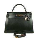Pre-owned Hermes Kelly Sellier 32 Vert Fonce Box Gold Hardware