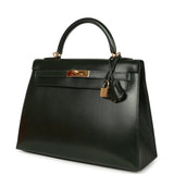 Pre-owned Hermes Kelly Sellier 32 Vert Fonce Box Gold Hardware