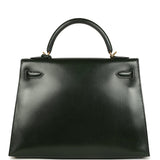 Pre-owned Hermes Kelly Sellier 32 Vert Fonce Box Gold Hardware