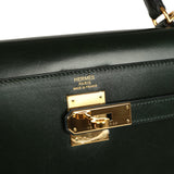 Pre-owned Hermes Kelly Sellier 32 Vert Fonce Box Gold Hardware