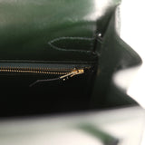 Pre-owned Hermes Kelly Sellier 32 Vert Fonce Box Gold Hardware