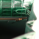 Pre-owned Hermes Kelly Sellier 28 Vert Fonce Shiny Niloticus Crocodile Gold Hardware