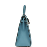 Vintage Hermes Kelly Sellier 35 Blue Jean Epsom Palladium Hardware