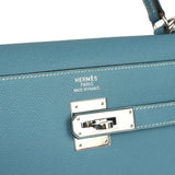 Vintage Hermes Kelly Sellier 35 Blue Jean Epsom Palladium Hardware