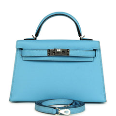 Hermes Kelly Sellier 20 Celeste Epsom Palladium Hardware