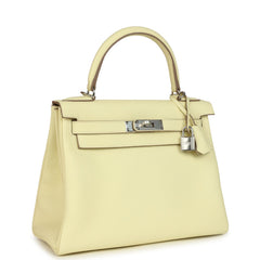 Hermes Kelly Retourne 28 Jaune Milton Clemence Palladium Hardware