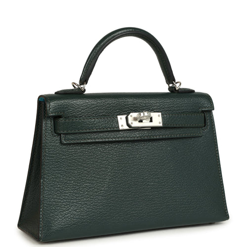 Pre-owned Hermes Kelly Sellier 20 Vert Titien Verso Chevre Mysore Palladium Hardware
