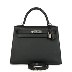 Hermes Kelly Sellier 28 Black Epsom Palladium Hardware