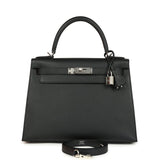 Hermes Kelly Sellier 28 Black Epsom Palladium Hardware