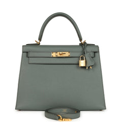 Pre-owned Hermes Kelly Sellier 28 Vert Amande Epsom Gold Hardware