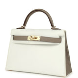 Hermes Special Order (HSS) Kelly Sellier 20 White and Gris Asphalte Epsom Permabrass Hardware