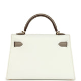 Hermes Special Order (HSS) Kelly Sellier 20 White and Gris Asphalte Epsom Permabrass Hardware