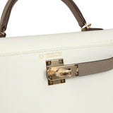 Hermes Special Order (HSS) Kelly Sellier 20 White and Gris Asphalte Epsom Permabrass Hardware