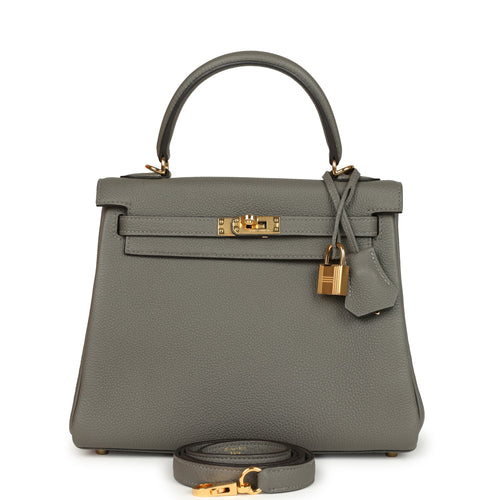 Pre-owned Hermes Kelly Retourne 25 Gris Meyer Togo Gold Hardware