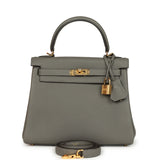 Pre-owned Hermes Kelly Retourne 25 Gris Meyer Togo Gold Hardware
