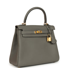 Pre-owned Hermes Kelly Retourne 25 Gris Meyer Togo Gold Hardware