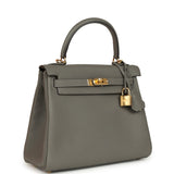 Pre-owned Hermes Kelly Retourne 25 Gris Meyer Togo Gold Hardware