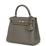 Pre-owned Hermes Kelly Retourne 25 Gris Meyer Togo Gold Hardware