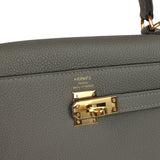 Pre-owned Hermes Kelly Retourne 25 Gris Meyer Togo Gold Hardware