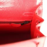 Vintage Hermes Kelly Sellier 25 Rouge Moyen Varanus Niloticus Lizard Ruthenium Hardware